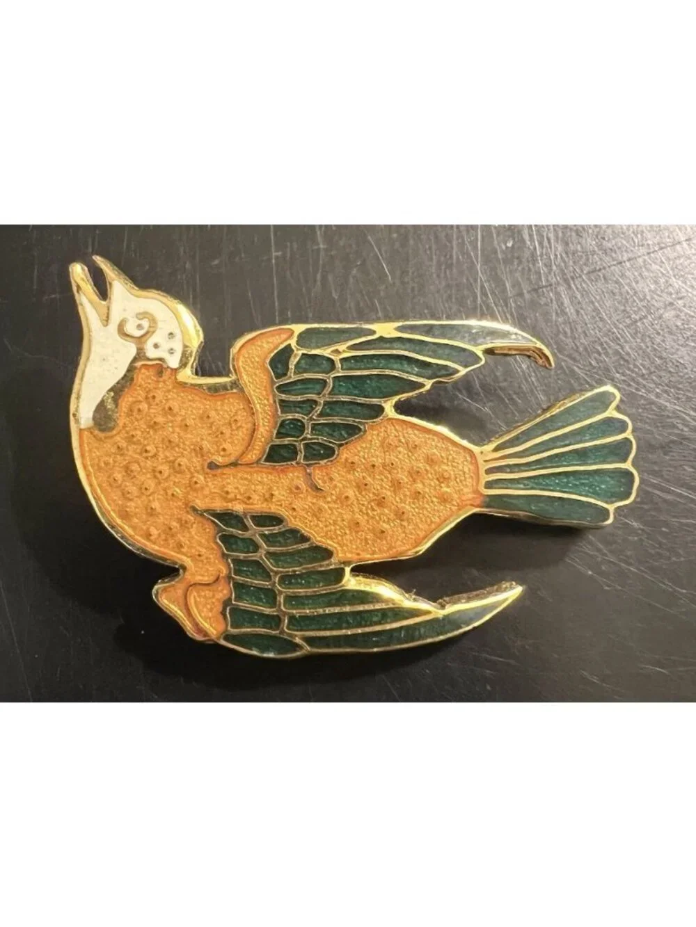 MMA Enamel Bird Brooch Gold Plated Metropolitan Museum of Art Pin Vintage 1.75”